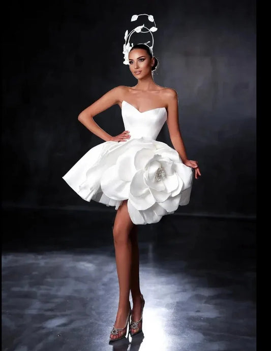 White Handmade Flower Cocktail Dress