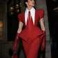New Couture 2 Pieces Prom Dresses Long Pants No Tie Prom Gowns with Sleeve Peplum Custom Made Red Party Dress Photography