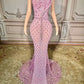 Women's Rhinestones crystals embellished snake décor Floor-length night evening gown party Dress