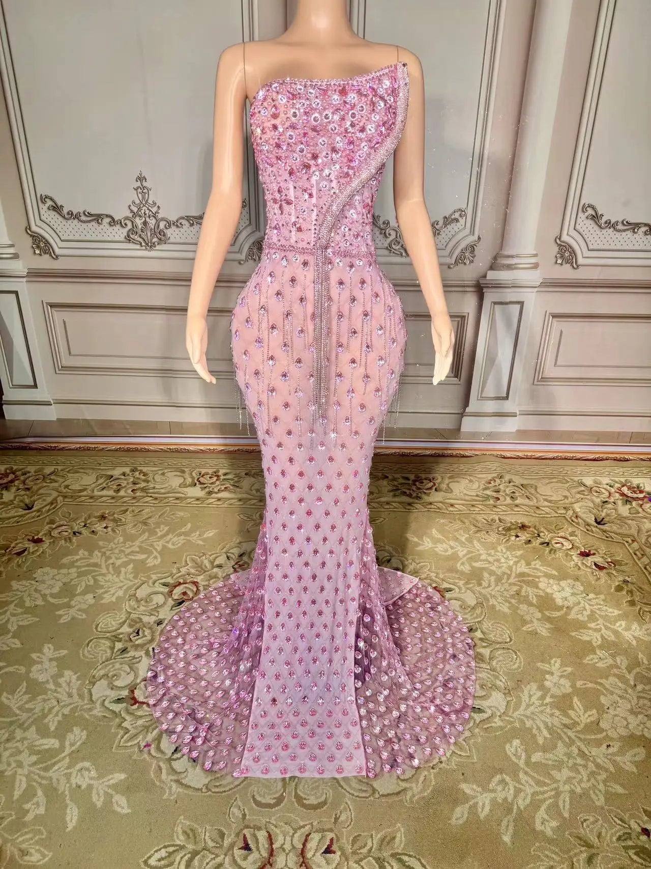 Sparkly Rhinestones Pearls Floor-length