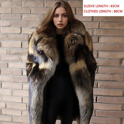 Real Raccoon Fur Coat With English Collar Natural Full Skin Coats