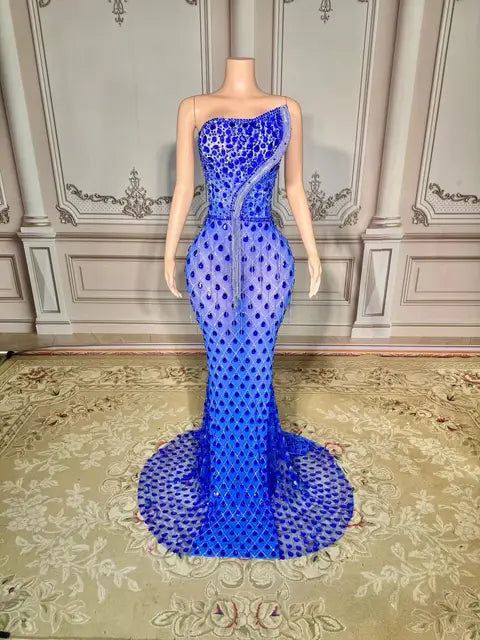 Women's Rhinestones crystals embellished snake décor Floor-length night evening gown party Dress