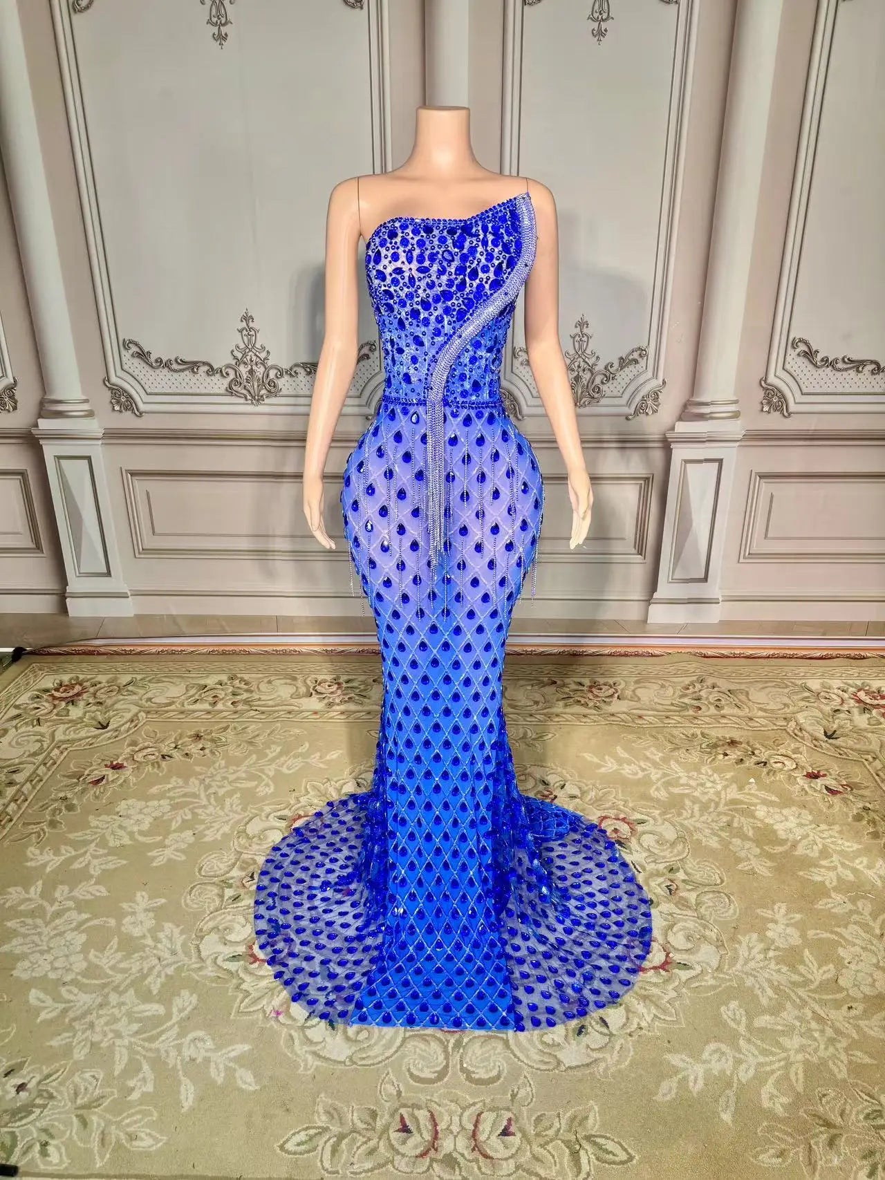 Sparkly Rhinestones Pearls Floor-length