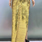 Sparkly Gold Sequined Sexy Strapless Slit