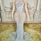 Women's Rhinestones crystals embellished snake décor Floor-length night evening gown party Dress