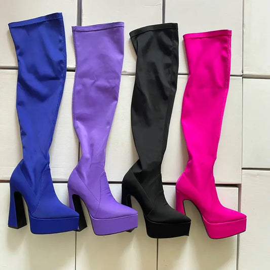 Stretch Over-the-Knee Platform Boots