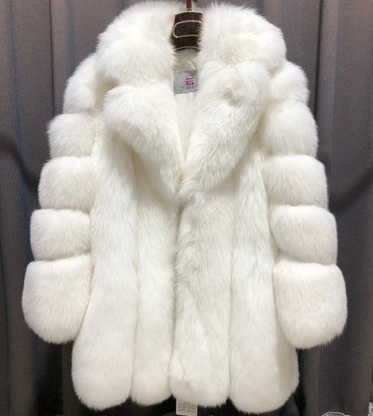 Luxury White Natural Fox Fur Jacket