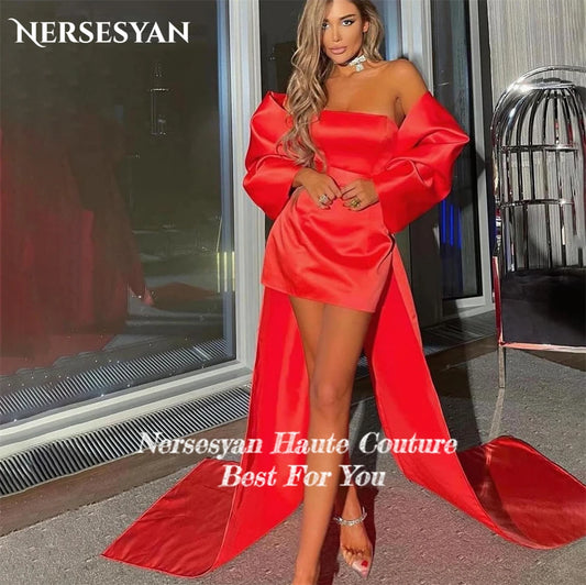 Red Off-Shoulder Satin Mini Dress