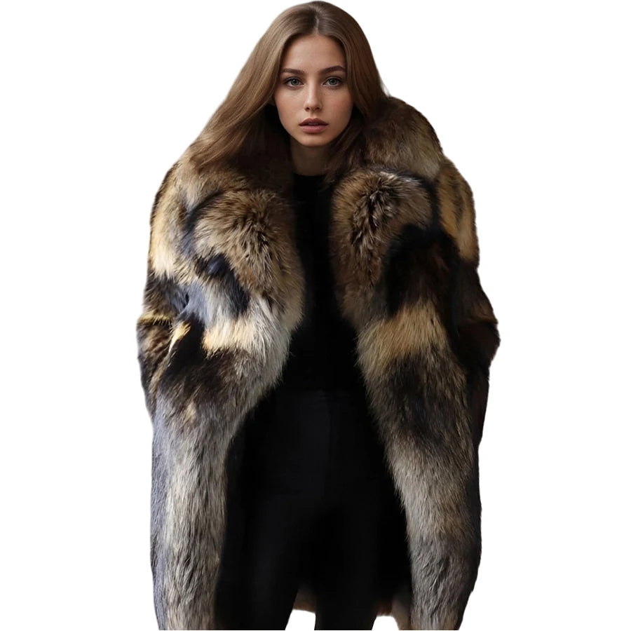 Real Raccoon Fur Coat With English Collar Natural Full Skin Coats