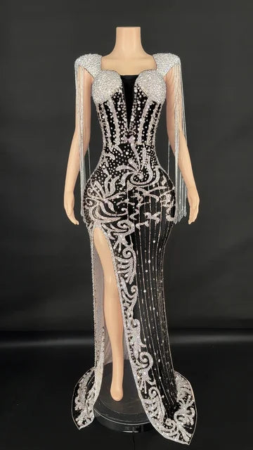 Rhinestones Crystal  Sequin party evening gown dress