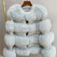 Fox Fur Coat Female Winter Diamond Beading Fox Fur Parkas With Sheep Leather Jacket