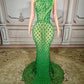 Women's Rhinestones crystals embellished snake décor Floor-length night evening gown party Dress