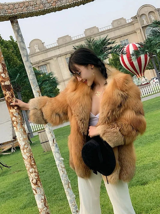 Luxury White Natural Fox Fur Jacket