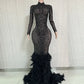 Faux Crystal Diamond Feather mermaid gown Dress