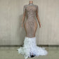 Faux Crystal Diamond Feather mermaid gown Dress