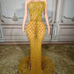 Women's Rhinestones crystals embellished snake décor Floor-length night evening gown party Dress