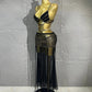 Women Black Chain Tassel Mesh Two Piece