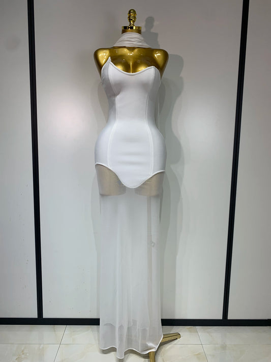 Strapless Mesh Patchwork Bandage