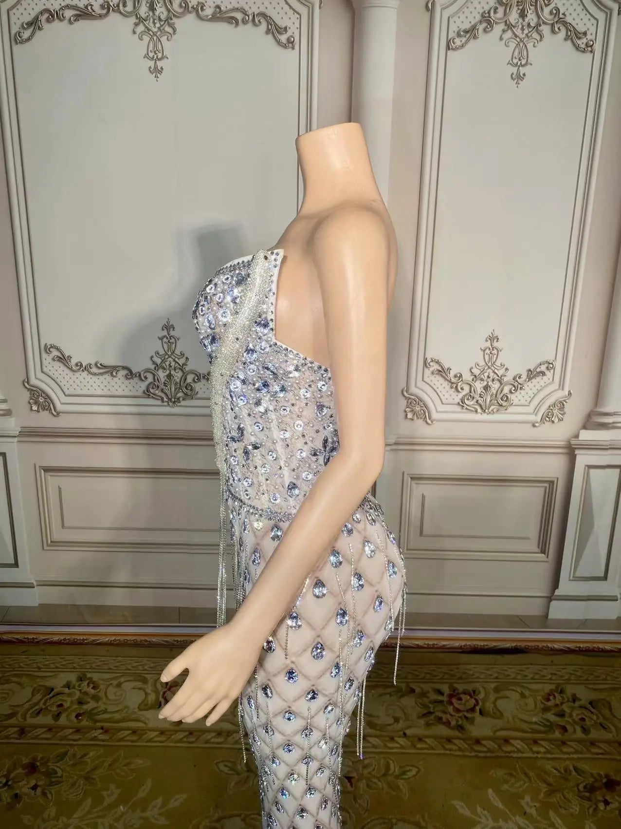Sparkly Rhinestones Pearls Floor-length