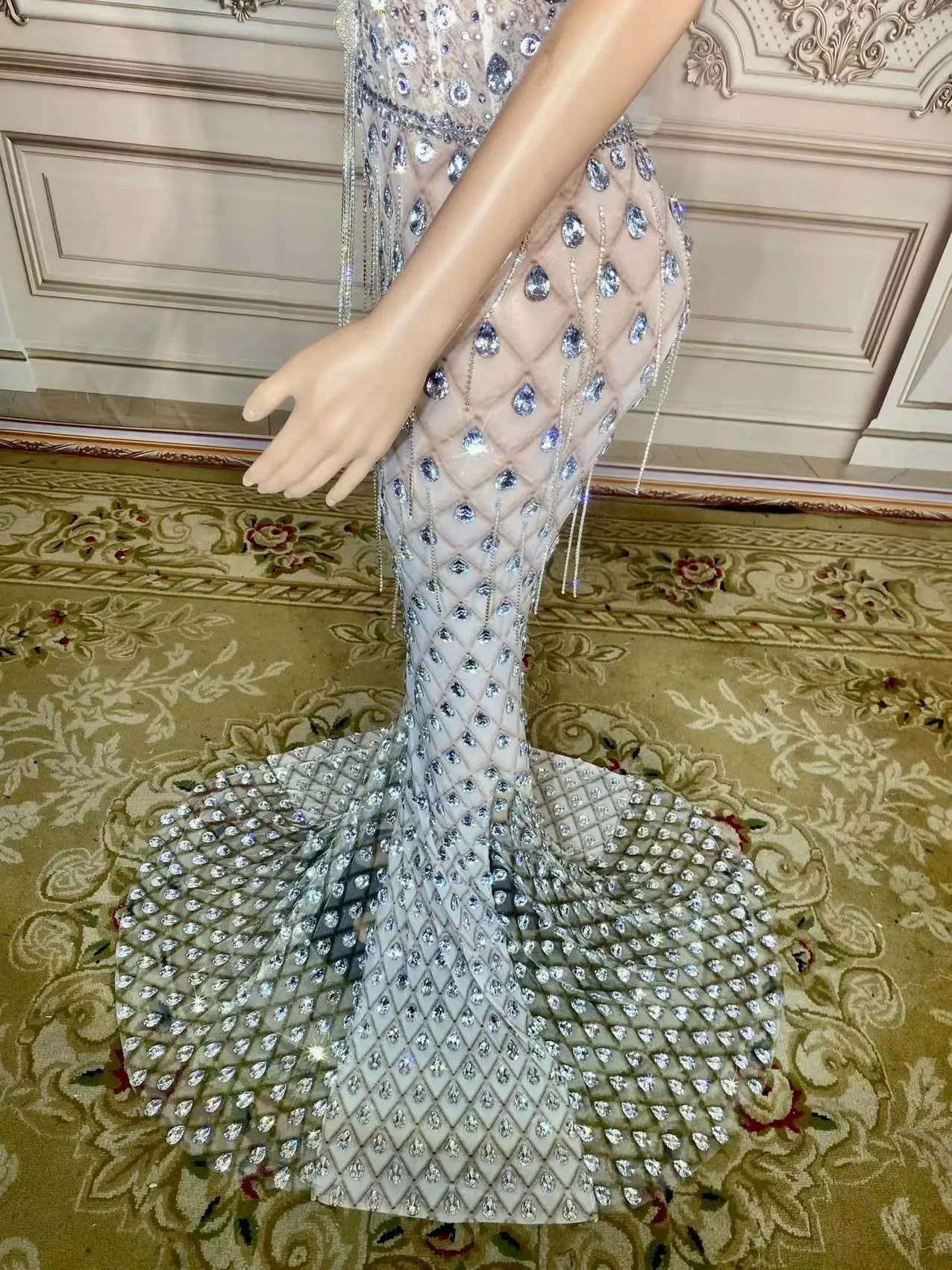 Sparkly Rhinestones Pearls Floor-length