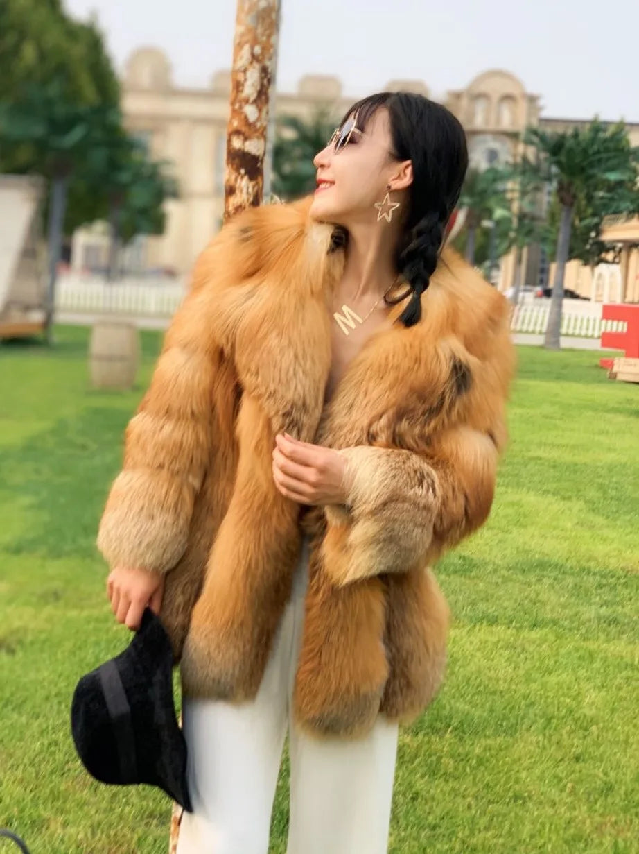 Luxury White Natural Fox Fur Jacket