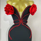 Black Off Shoulder Red Flower Bandage Long Dress Women Elegant Fshion Celebrity Party Dress