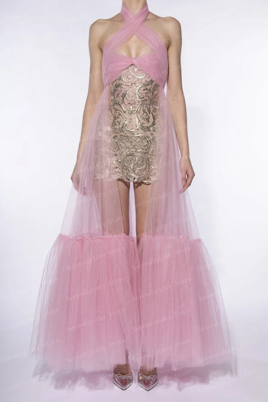 Pink Lace High-Low Dress