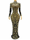 See Through mesh Golden glass embellished evening gown Dress