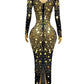 See Through mesh Golden glass embellished evening gown Dress