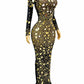 See Through mesh Golden glass embellished evening gown Dress