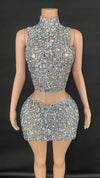 Two piece Hanging Neck Sleeveless Back Chain Hollowed Out Suit