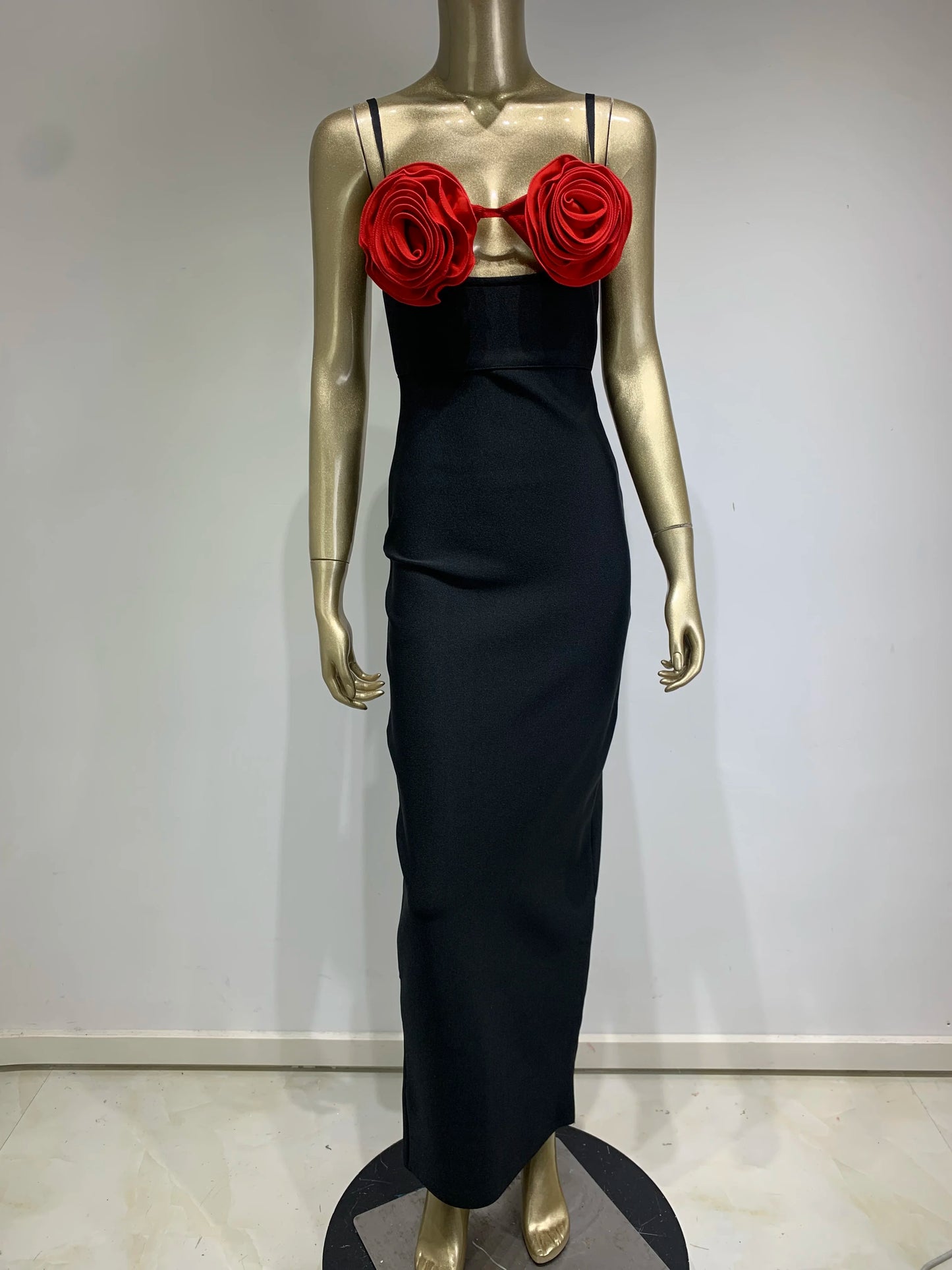 Sexy Sleeveless Flower Black Stretch Bandage Dress