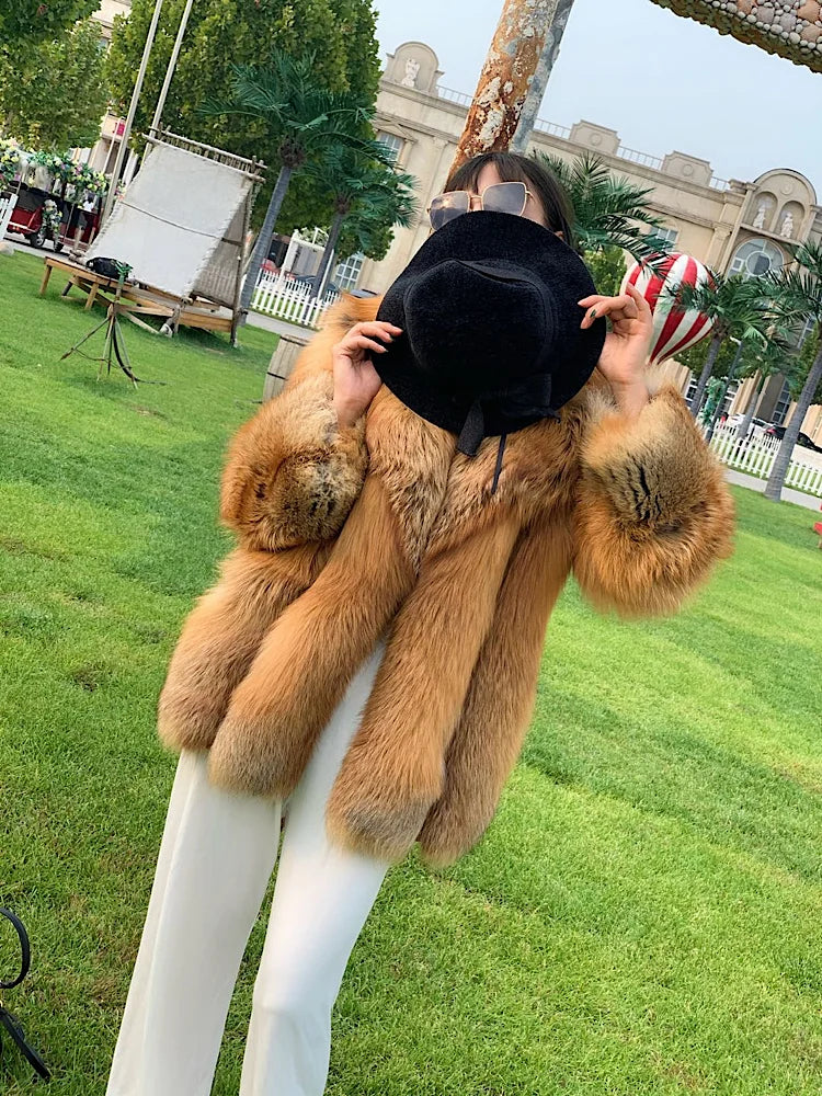 Luxury White Natural Fox Fur Jacket