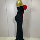 Black Off Shoulder Red Flower Bandage Long Dress Women Elegant Fshion Celebrity Party Dress