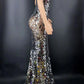 Silver Mirrors Evening Long Train Dress Gown