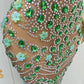 Silver Green Rhinestones Flower Backless Dress