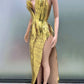 Unique Elegant High-Neck Crystal Mini Dress