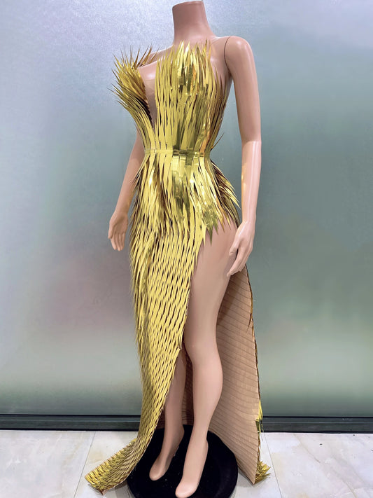 Unique Elegant High-Neck Crystal Mini Dress