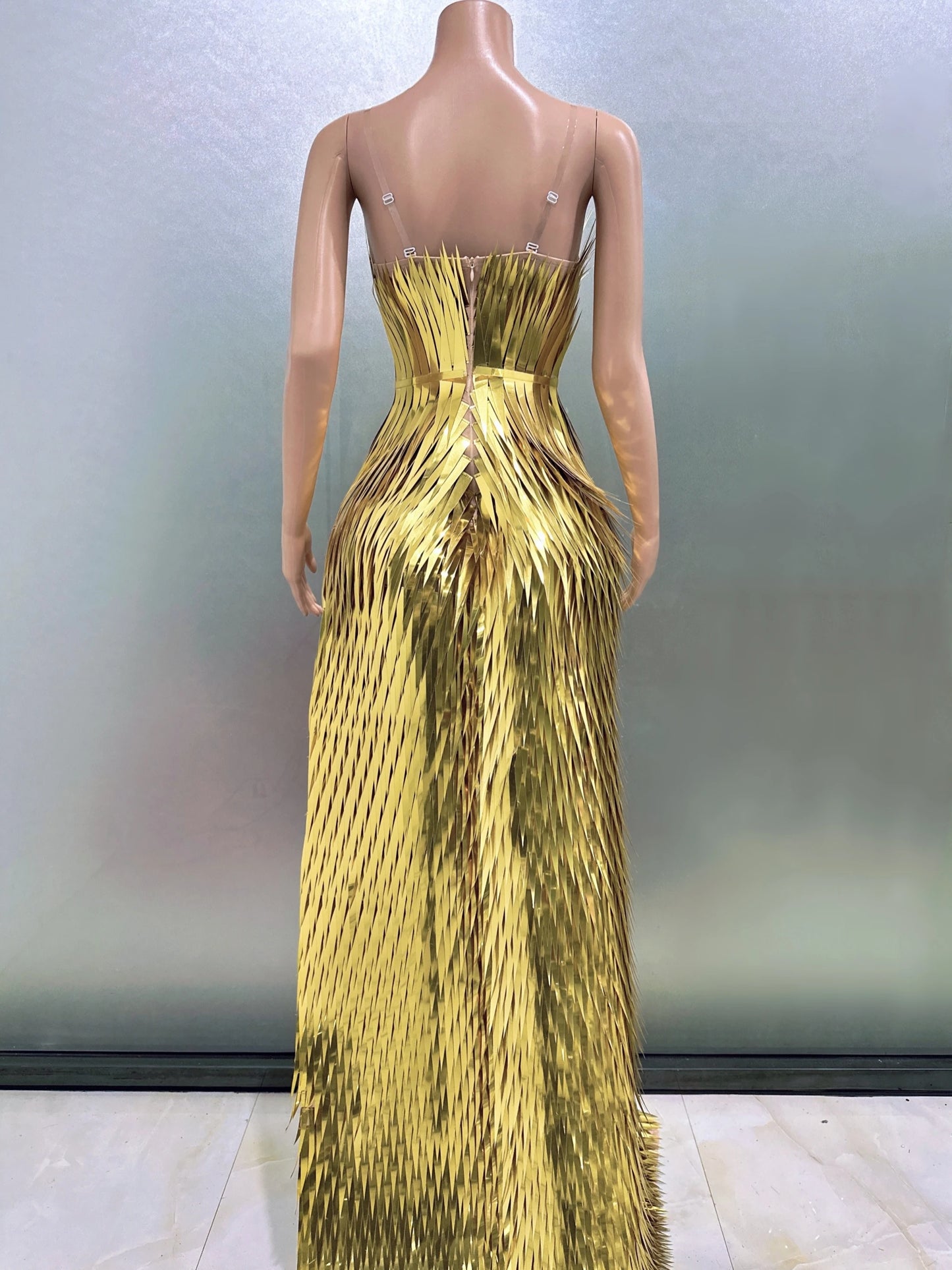 Unique Elegant High-Neck Crystal Mini Dress